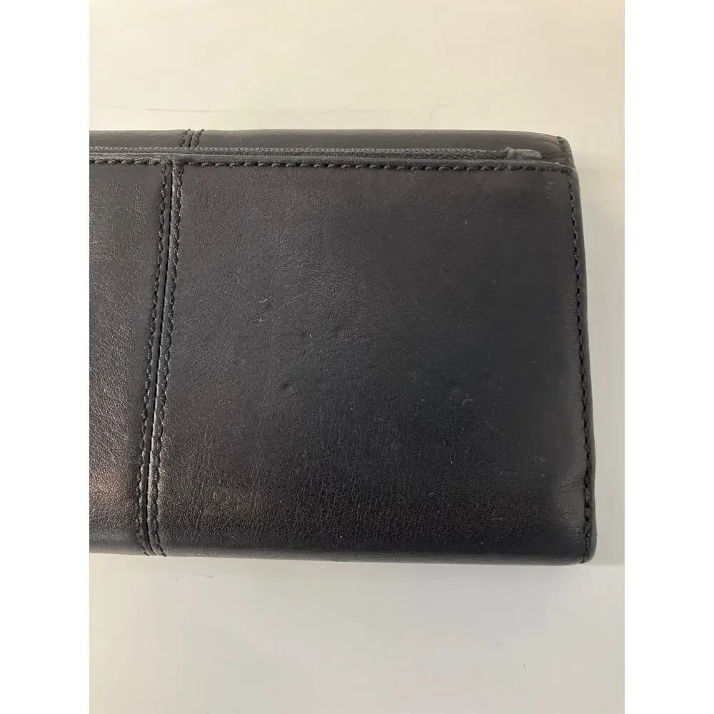 COACH LARGE BLACK SMOOTH LEATHER WALLET WITH EMBOSSED LOGO